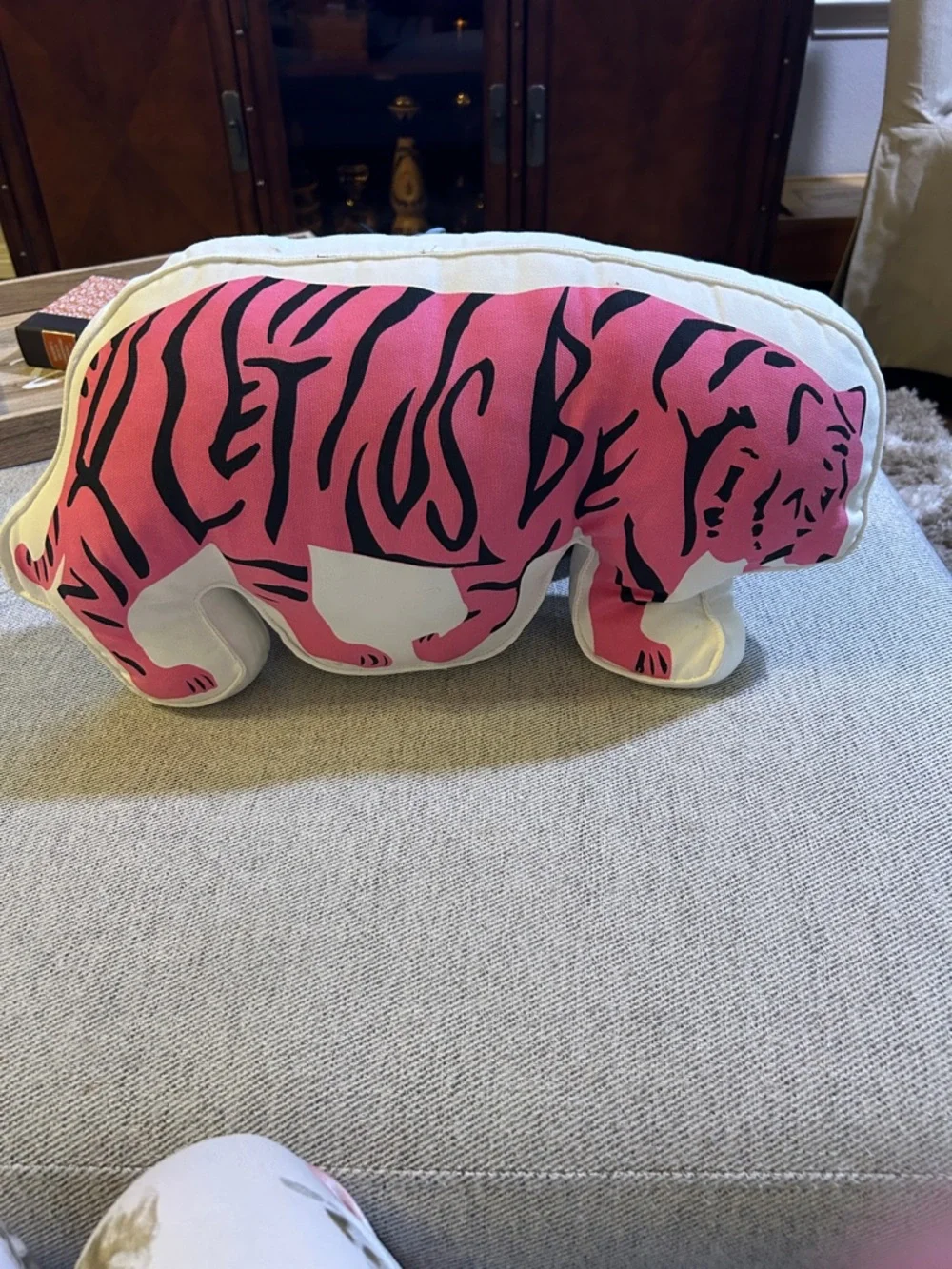 IKEA Pink and Black Tiger-Shaped Accent Pillow